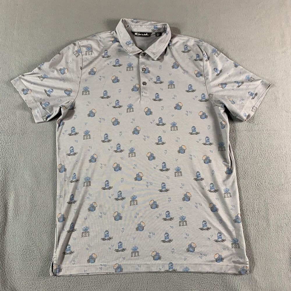 Travis Mathew Allover Pineapple Golf Polo Shirt Mens XL Gray Short Sleeve Print